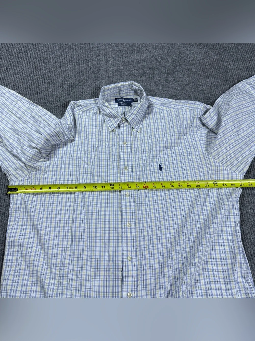 Ralph Lauren Shirt Yarmouth Mens 17.5 34/35 Cotton Pinpoint Oxford Tattersall